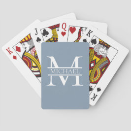 Personlig Elegant Dusty Blue Monogram och Namn Casinokort