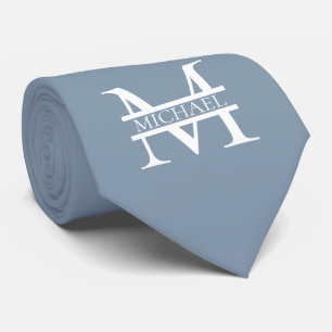 Personlig Elegant Dusty Blue Monogram och Namn Slips