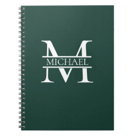 Personlig Elegant Emerald Grönt Monogram & Namn Anteckningsbok