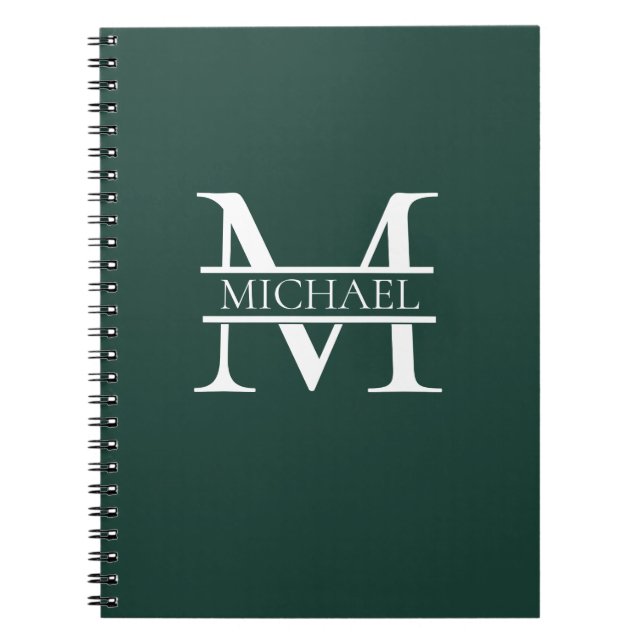 Personlig Elegant Emerald Grönt Monogram & Namn Anteckningsbok (Framsidan)