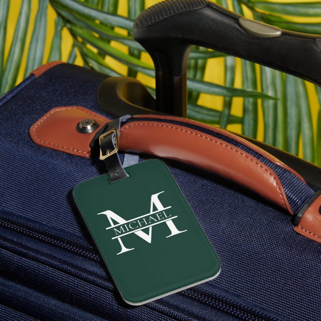 Personlig Elegant Emerald Grönt Monogram & Namn Bagagebricka (Framsida Insitu 1)