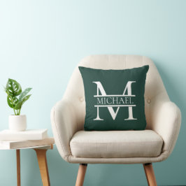 Personlig Elegant Emerald Grönt Monogram & Namn Kudde