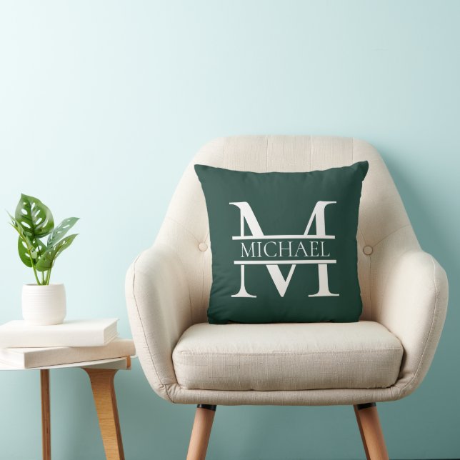 Personlig Elegant Emerald Grönt Monogram & Namn Kudde (Stol)