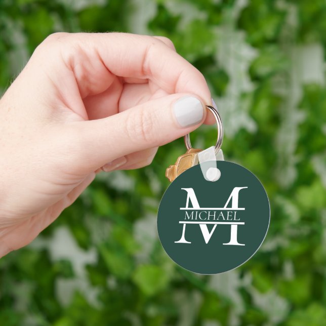 Personlig Elegant Emerald Grönt Monogram & Namn Nyckelring (Hand)