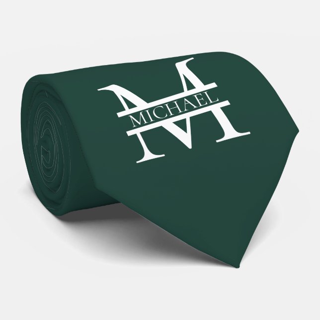 Personlig Elegant Emerald Grönt Monogram & Namn Slips (Rullad)