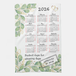 Personlig Elegant Eucalyptus 2026 Kalender Kökshandduk