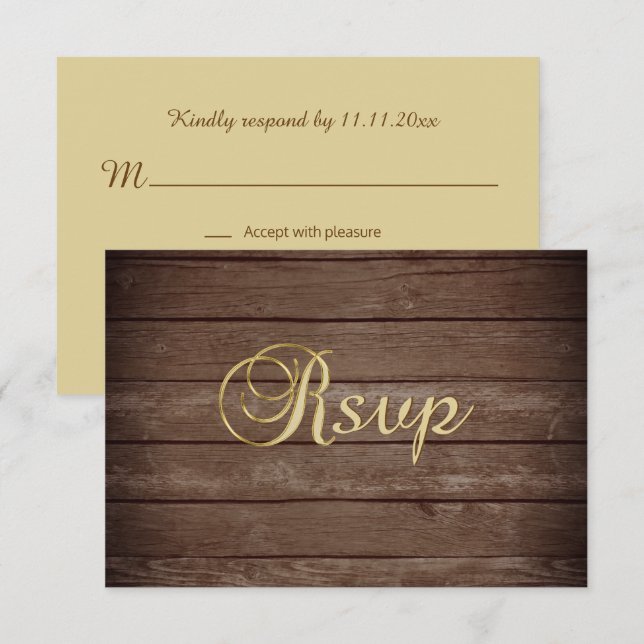 Personlig Elegant Fall Rustic Wood OSA Bröllop Inbjudningar (Fram/baksida)