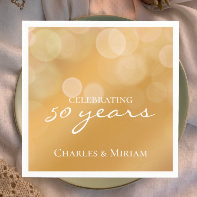 Personlig Elegant Golden 50-årsjubileum Party Pappersservett (Personalize these golden 50th anniversary party napkins for elegant modern table decor.
)