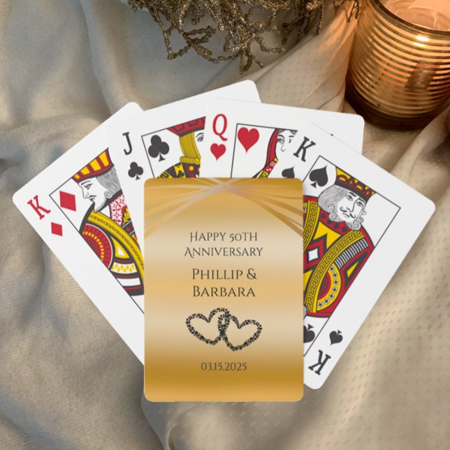 Personlig Elegant Golden 50-årsjubileum till förmå Casinokort (Add couple's name and date for a keepsake party favor, elegant golden 50th unique anniversary gift.)