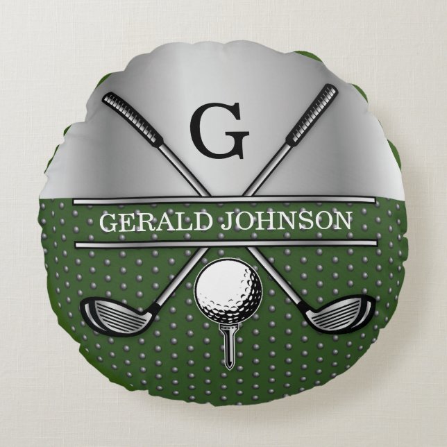 Personlig Elegant Golf Monogram-Logotyp Rund Kudde (Framsidan)