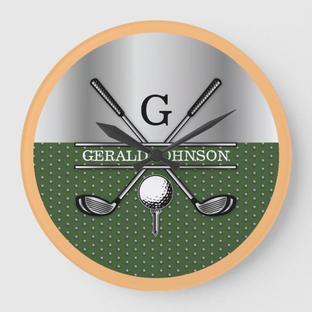 Personlig Elegant Golf Monogram-Logotyp Stor Klocka (Framsida)
