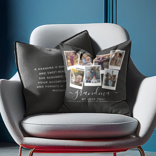 Personlig Elegant Grandma Quote & Photo Collage Kudde (Skapare uppladdad)