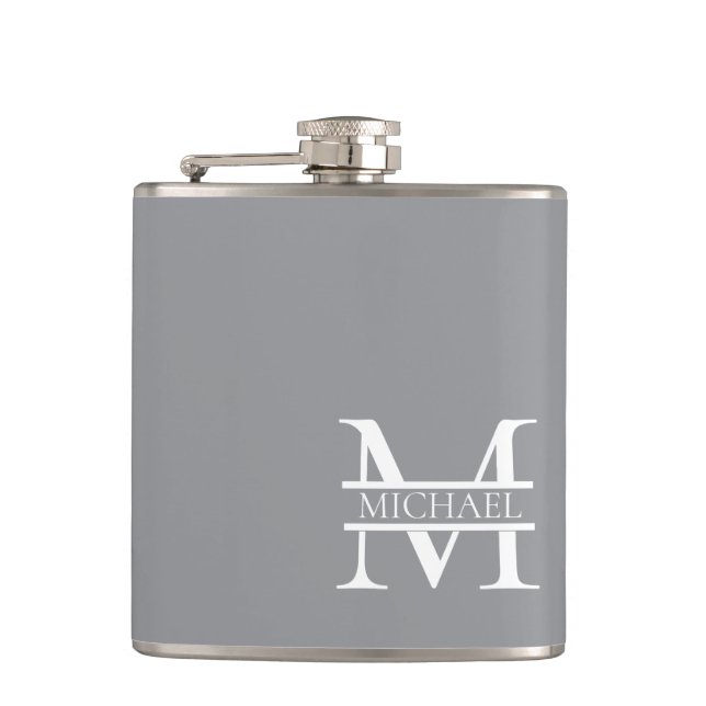 Personlig Elegant Grått Monogram och Namn Fickplunta (Framsidan)