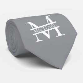 Personlig Elegant Grått Monogram och Namn Slips