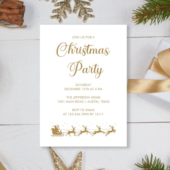 Personlig Elegant Guld Vitjul Party Inbjudningar (Personalized Elegant Gold White Christmas Party Invitation)