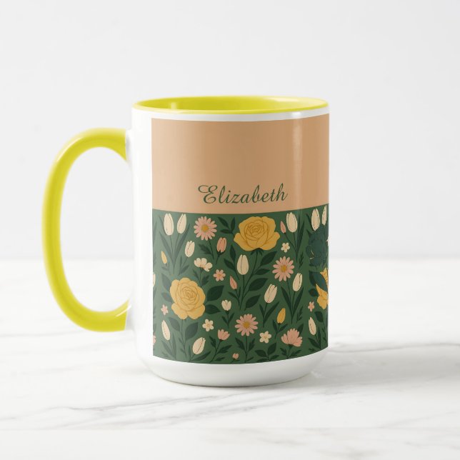 Personlig Elegant Gult Blommigt  Handle-kaffe Mugg (Vänster)