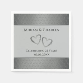Personlig Elegant Heart Silver 25-årsdagen Pappersservett