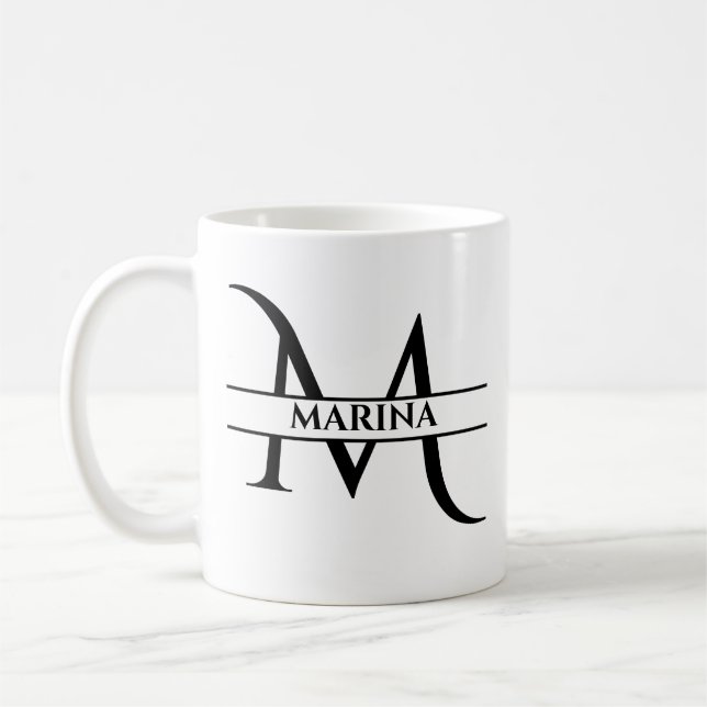 Personlig Elegant Initial Brev M Kaffemugg (Vänster)