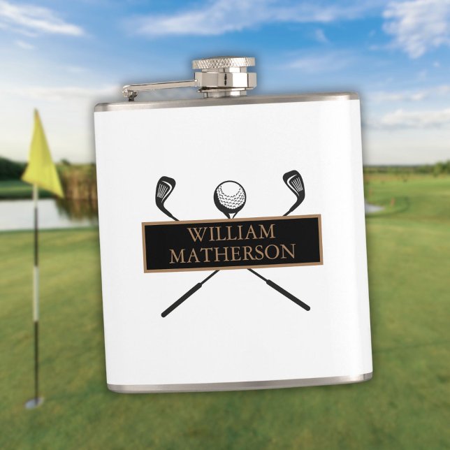 Personlig Elegant Klassisk Guld och Svart Fickplunta (Personalized Elegant Classic Gold and Black Flask)