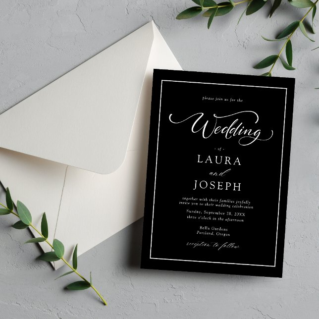 Personlig Elegant Klassisk Svart & Vit Bröllopsdag Inbjudningar (Personalized black and white invitation adds classic elegance to your wedding details)