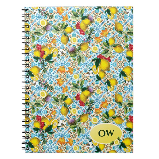 Personlig Elegant Lemon Monogram Anteckningsbok (Framsidan)