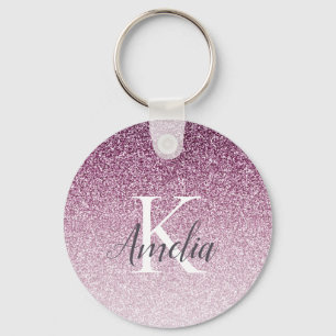 Personlig Elegant Lila Glitter Monogram Namn Nyckelring
