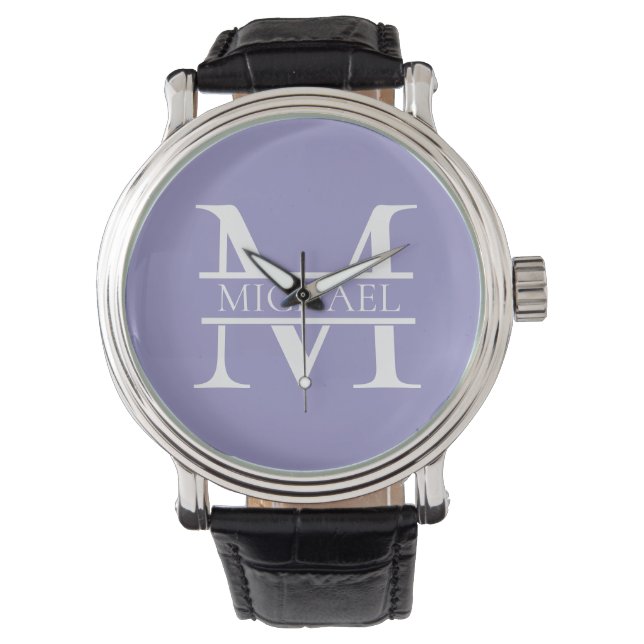 Personlig Elegant Lila Monogram och Namn Armbandsur (Framsida)