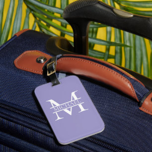 Personlig Elegant Lila Monogram och Namn Bagagebricka
