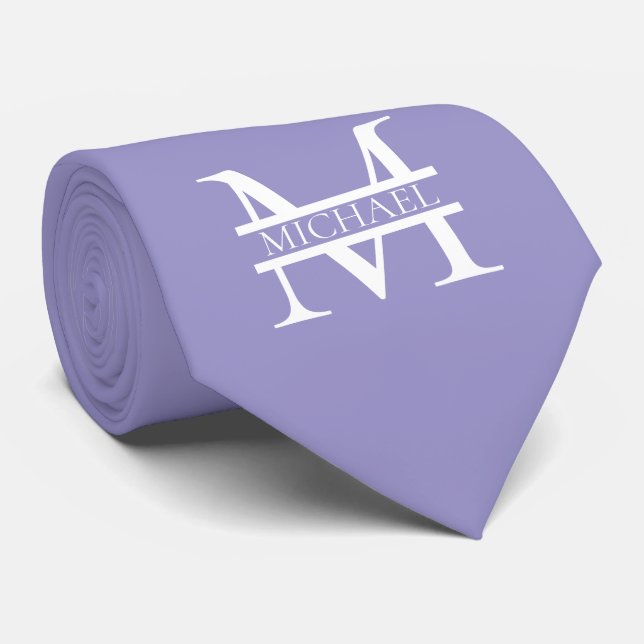 Personlig Elegant Lila Monogram och Namn Slips (Rullad)
