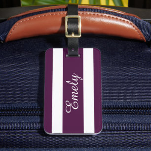 Personlig Elegant Lila stripe Mönster Namn Bagagebricka