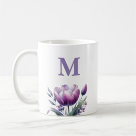 Personlig Elegant lila Tulip Monogram Kaffemugg