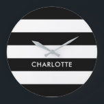 Personlig Elegant Luxury Black and white rand Stor Klocka<br><div class="desc">Personlig Original Cute Elegant Black and white rand line mönster</div>