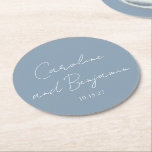 Personlig Elegant Minimalist Bröllop Dusty Blue Underlägg Papper Rund<br><div class="desc">Personlig Elegant Minimalistisk Papper Underlägg i Bröllop Dusty Blue Round</div>