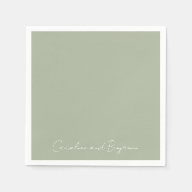 Personlig Elegant Minimalistisk Bröllop Jade Grön Pappersservett (Framsidan)