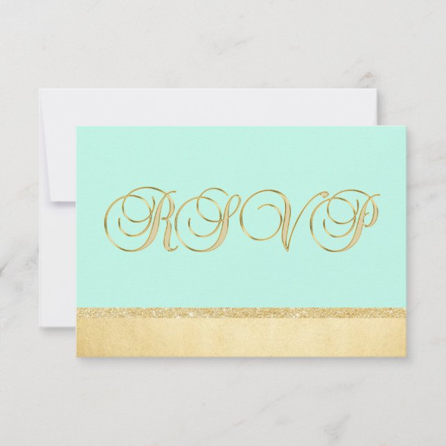 PERSONLIG ELEGANT MINT GULD OSA BRÖLLOP INBJUDNINGAR (Framsida)