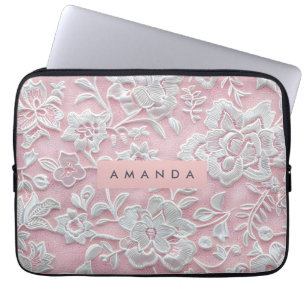 Personlig Elegant Mjuk Rosa Spetsblomma Laptop Fodral
