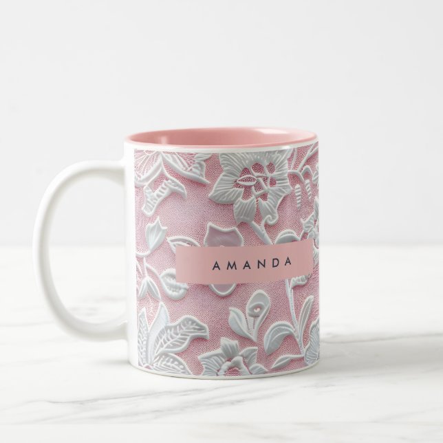 Personlig Elegant Mjuk Rosa Spetsblomma Två-Tonad Mugg (Vänster)