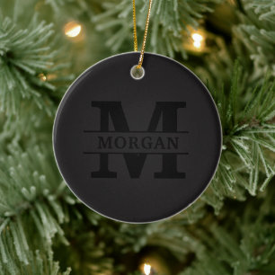 Personlig Elegant Monogram och Namn Julgransprydnad Keramik
