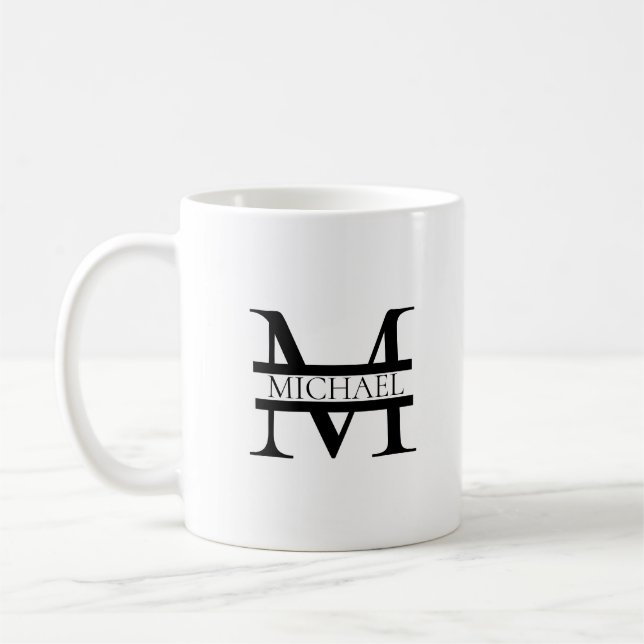 Personlig Elegant Monogram och Namn White Kaffemugg (Vänster)
