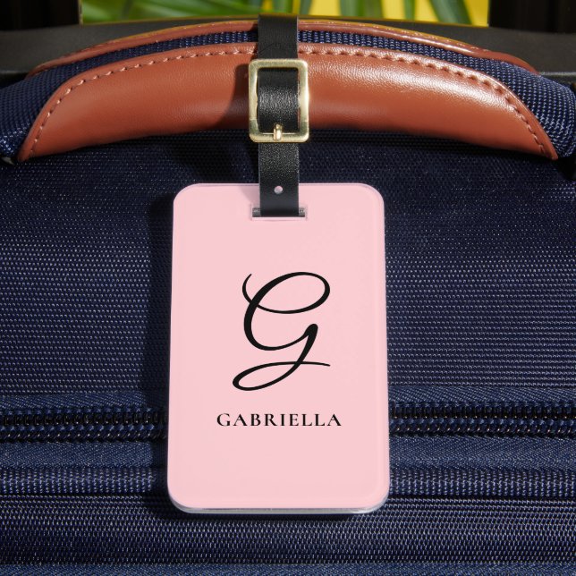 Personlig Elegant Monogram  Rosa Bagagebricka (Framsida Insitu 2)