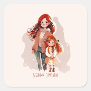 Personlig Elegant Mor och dotter Fyrkantigt Klistermärke