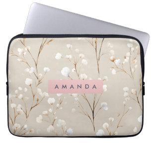 Personlig Elegant Neutral Bomull Blomma Laptop Fodral