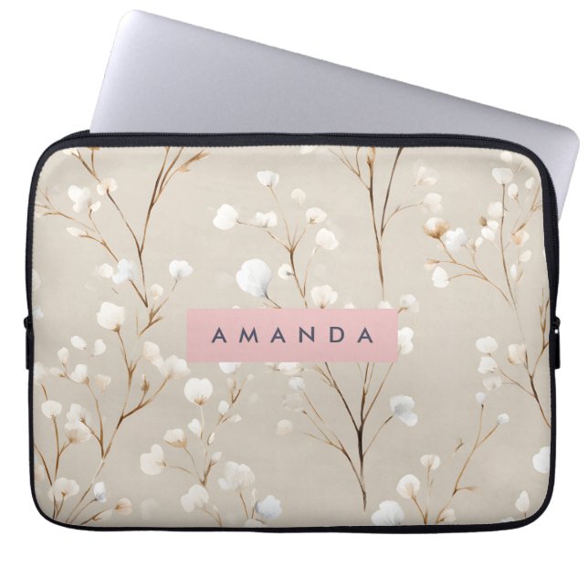 Personlig Elegant Neutral Bomull Blomma Laptop Fodral (Framsidan)