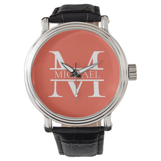 Personlig Elegant Orange Monogram och Namn Armbandsur (Framsida)