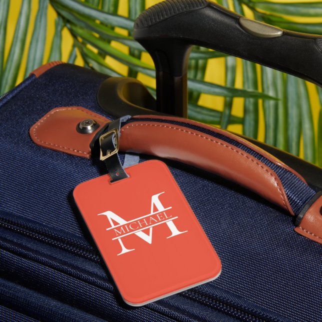 Personlig Elegant Orange Monogram och Namn Bagagebricka (Framsida Insitu 1)