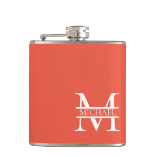 Personlig Elegant Orange Monogram och Namn Fickplunta