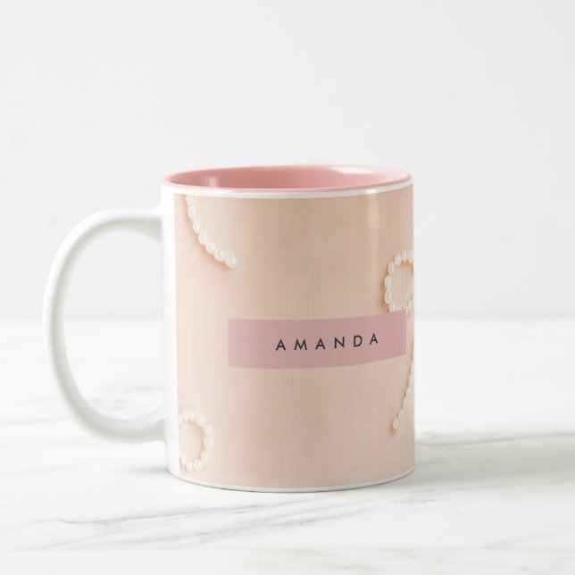 Personlig Elegant Pärlbåge i Mjukt Rosa Två-Tonad Mugg (Vänster)