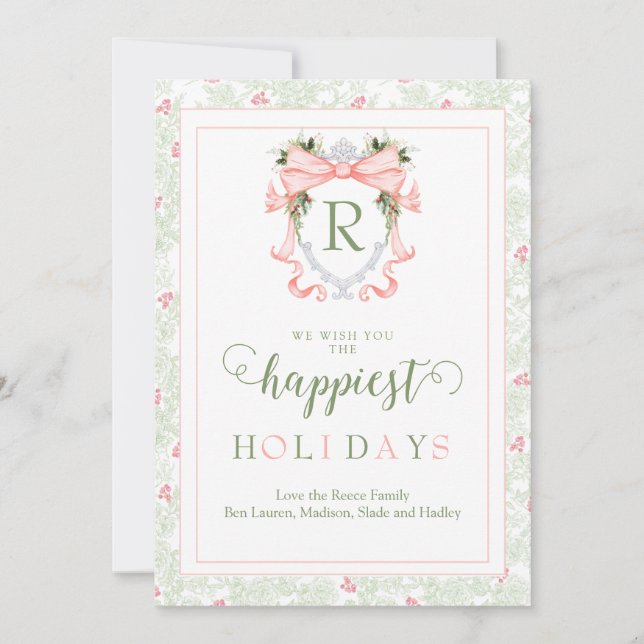 Personlig elegant Pastel Monogram Helgdag Card Inbjudningar (Framsida)