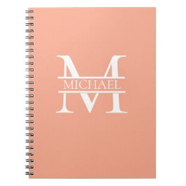 Personlig Elegant Peach Monogram och Namn Anteckningsbok