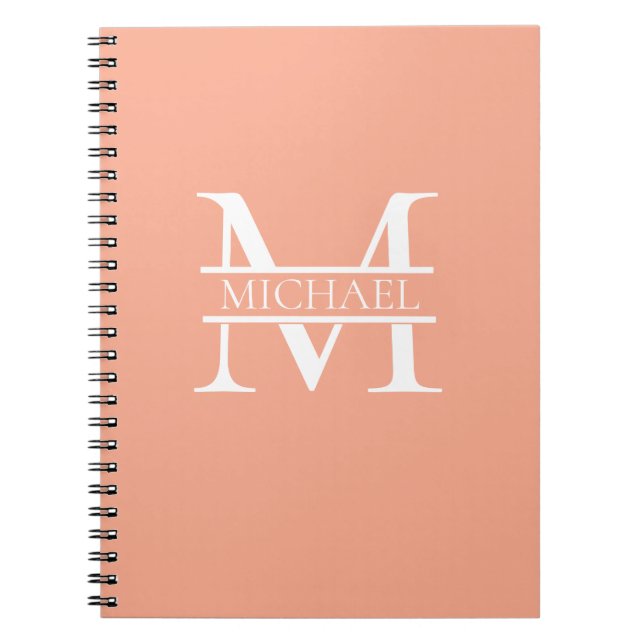 Personlig Elegant Peach Monogram och Namn Anteckningsbok (Framsidan)